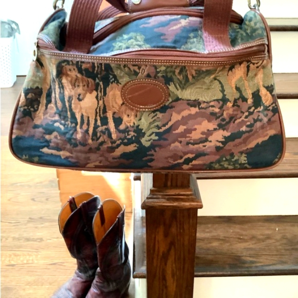 Lexi Equestrian Luxury Weekender Travel Bag Tapestry Horse Hunting Dog